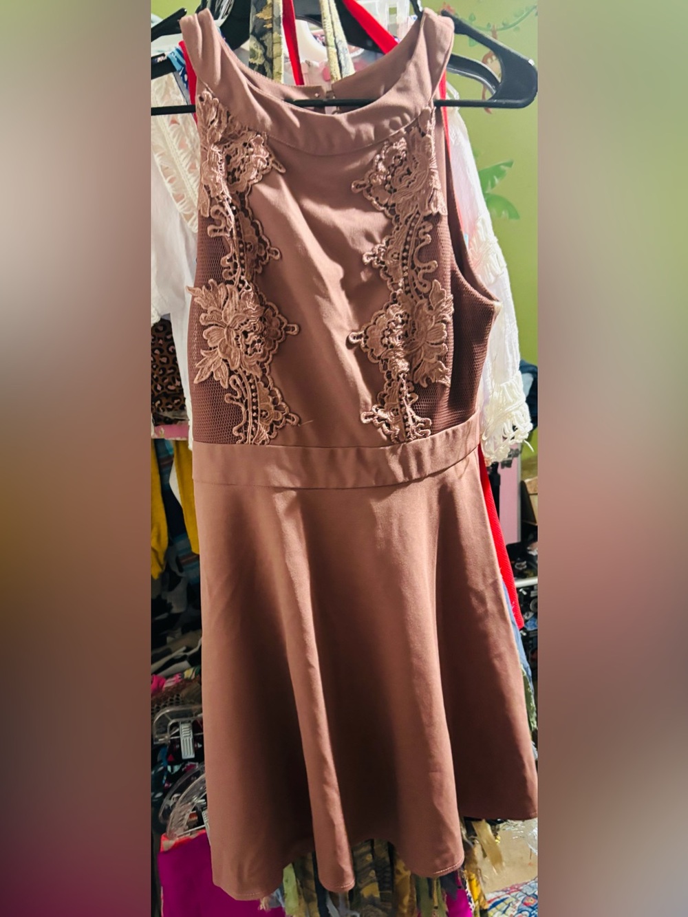 Charlotte Russe Dusty Rose Lace Appliqué Mini Dress